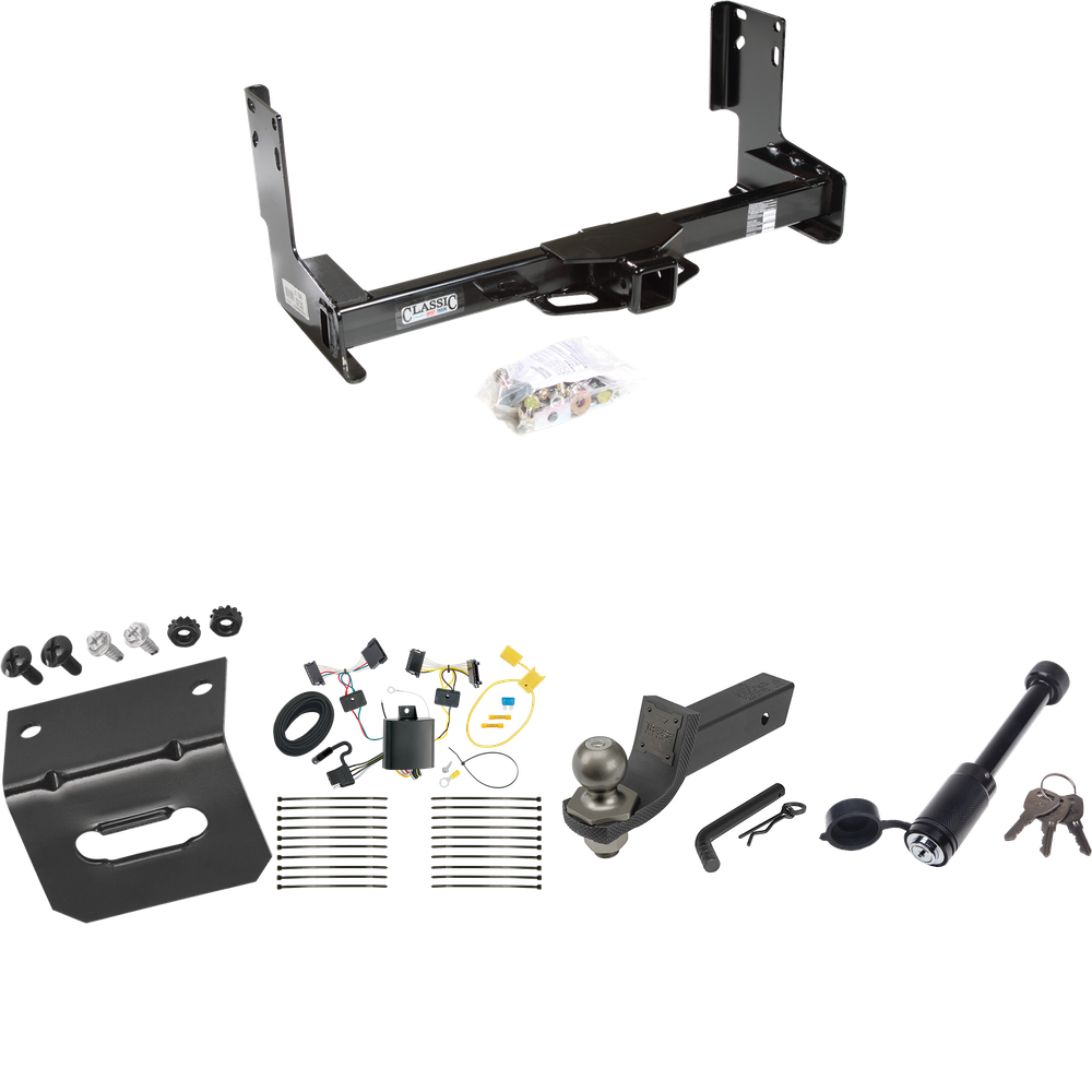 Fits 2007-2013 Mercedes-Benz Sprinter Trailer Hitch Tow PKG w/ 4-Flat Wiring + Interlock Tactical Starter Kit w/ 2" Drop & 2" Ball + Tactical Dogbone Lock + Wiring Bracket (Excludes: w/Factory Step Bumper Models) By Draw-Tite