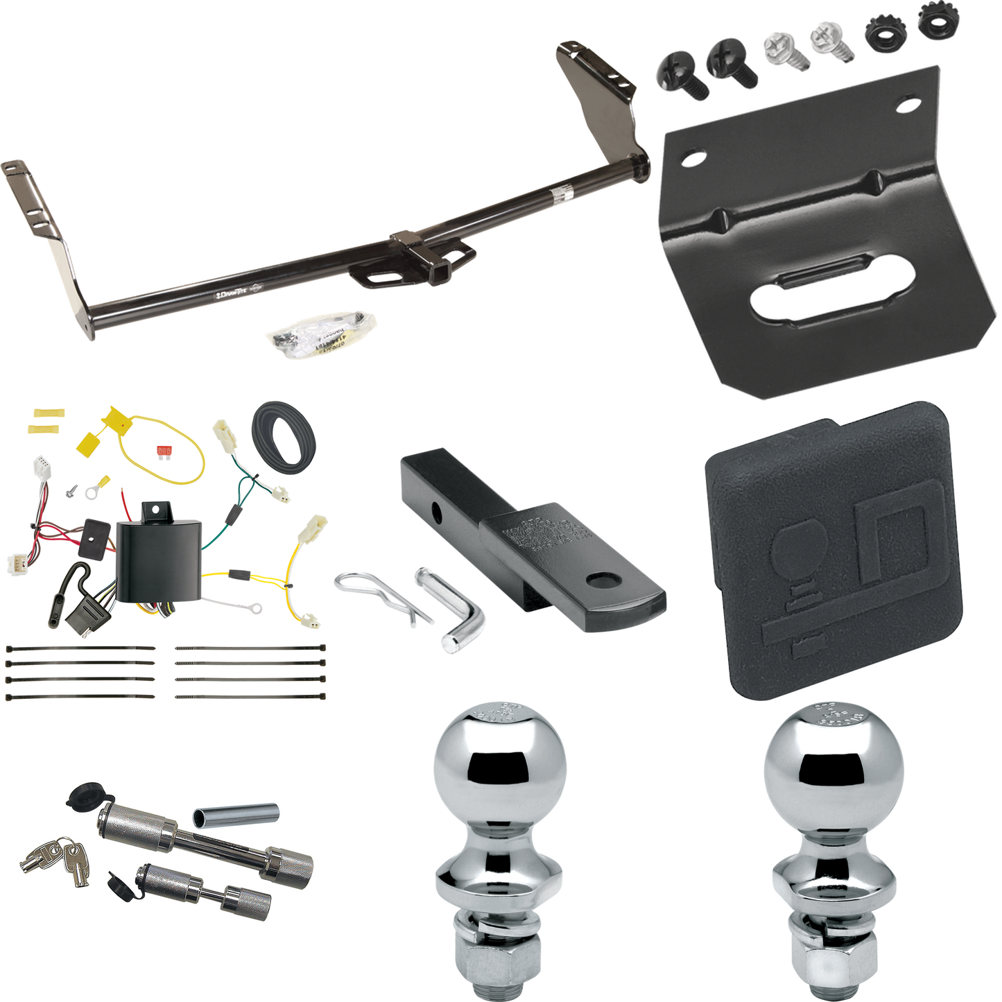 Fits 2011-2014 Toyota Sienna Trailer Hitch Tow PKG w/ 4-Flat Wiring Harness + Draw-Bar + 1-7/8" + 2" Ball + Wiring Bracket + Hitch Cover + Dual Hitch & Coupler Locks By Draw-Tite