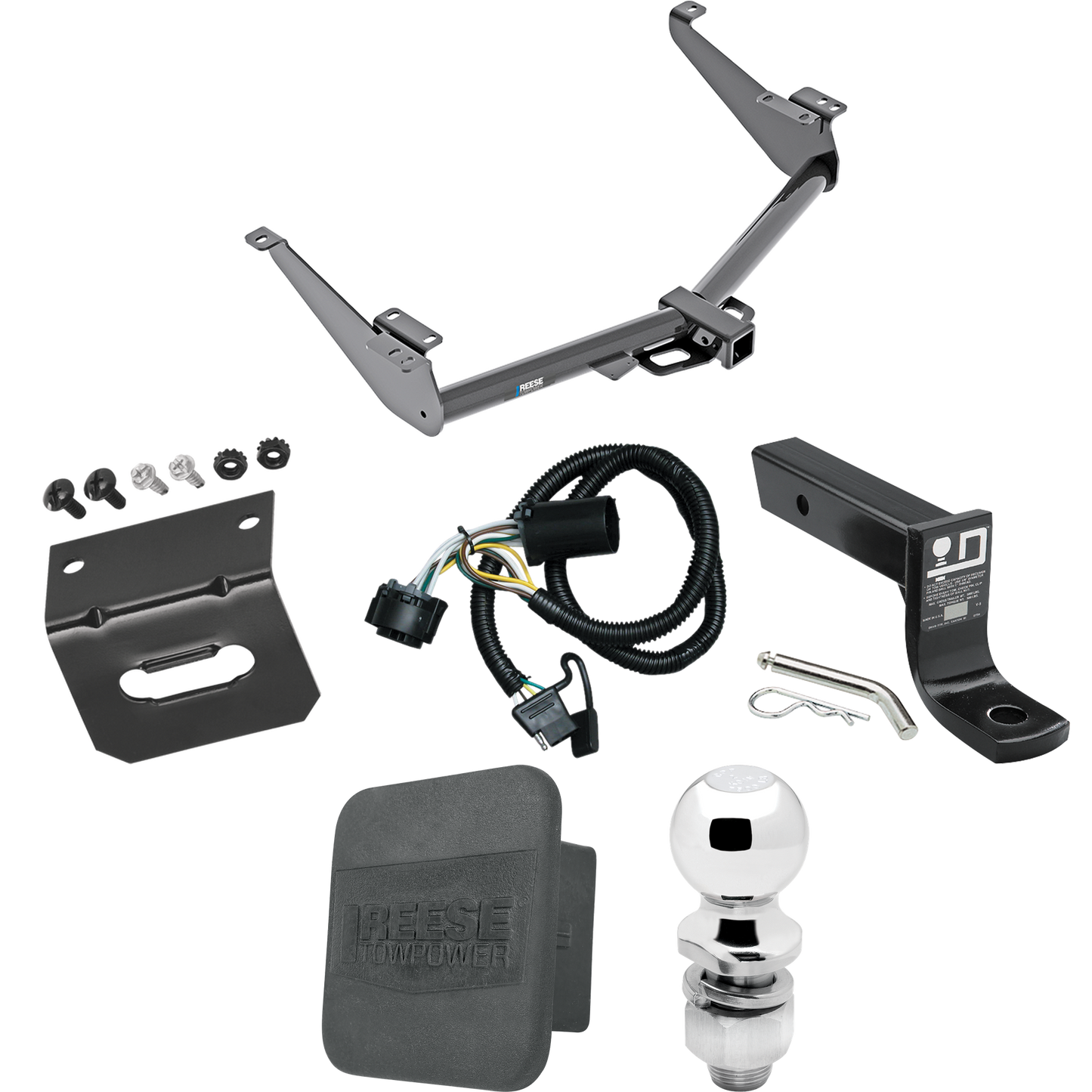 Fits 2017-2023 Nissan Titan Trailer Hitch Tow PKG w/ 4-Flat Wiring + Ball Mount w/ 4" Drop + 2" Ball + Wiring Bracket + Hitch Cover (For w/Factory 7-Way Wiring Except Titan XD Models) By Reese Towpower