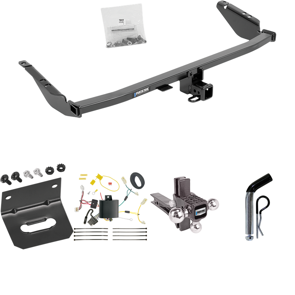 Fits 2015-2020 Toyota Sienna Trailer Hitch Tow PKG w/ 4-Flat Wiring Harness + Adjustable Drop Rise Triple Ball Ball Mount 1-7/8" & 2" & 2-5/16" Trailer Balls + Pin/Clip + Wiring Bracket (For SE Models) By Reese Towpower