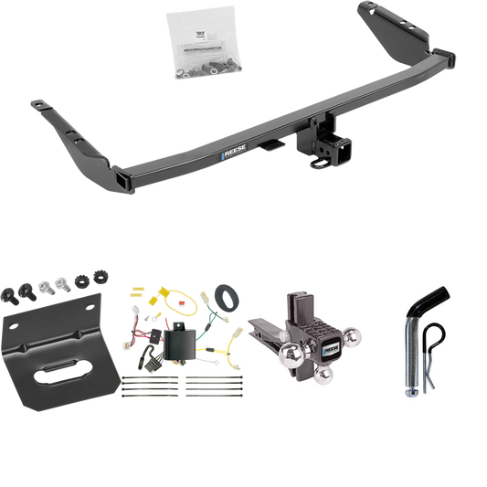 Fits 2015-2020 Toyota Sienna Trailer Hitch Tow PKG w/ 4-Flat Wiring Harness + Adjustable Drop Rise Triple Ball Ball Mount 1-7/8" & 2" & 2-5/16" Trailer Balls + Pin/Clip + Wiring Bracket (For SE Models) By Reese Towpower