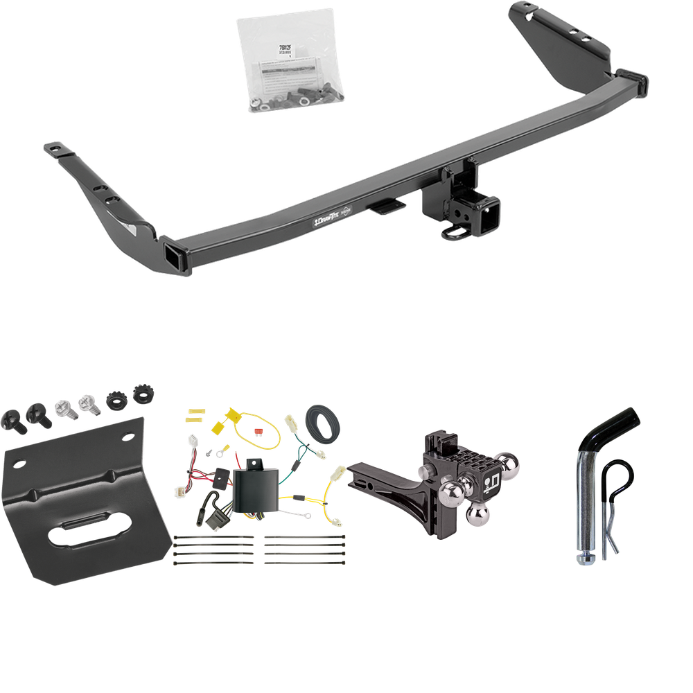 Fits 2015-2020 Toyota Sienna Trailer Hitch Tow PKG w/ 4-Flat Wiring Harness + Adjustable Drop Rise Triple Ball Ball Mount 1-7/8" & 2" & 2-5/16" Trailer Balls + Pin/Clip + Wiring Bracket (For SE Models) By Draw-Tite