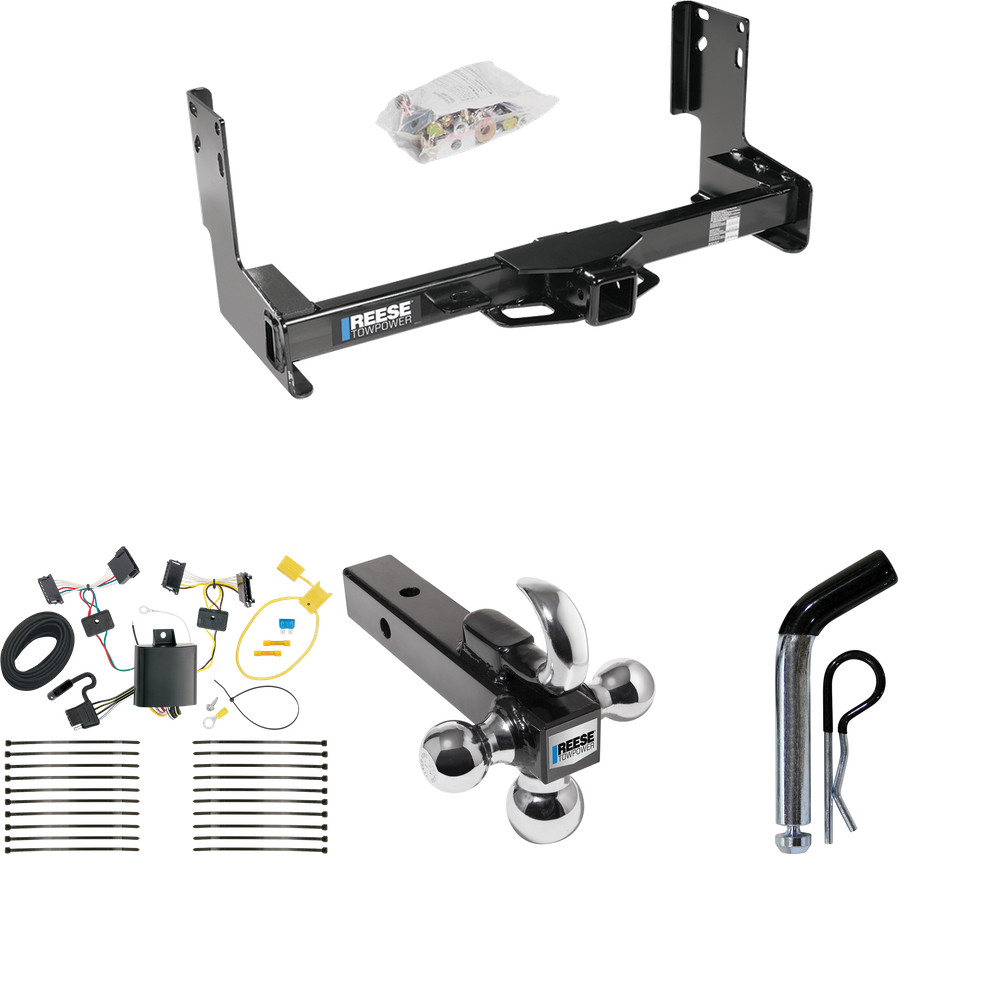 Fits 2010-2013 Mercedes-Benz Sprinter 3500 Trailer Hitch Tow PKG w/ 4-Flat Wiring + Triple Ball Ball Mount 1-7/8" & 2" & 2-5/16" Trailer Balls w/ Tow Hook + Pin/Clip (Excludes: w/Factory Step Bumper Models) By Reese Towpower