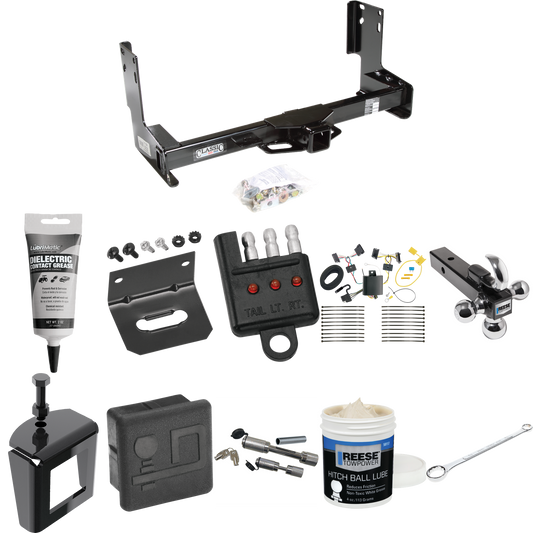 Fits 2007-2013 Mercedes-Benz Sprinter Trailer Hitch Tow PKG w/ 4-Flat Wiring + Triple Ball Ball Mount 1-7/8" & 2" & 2-5/16" Trailer Balls w/ Tow Hook + Wiring Bracket + Hitch Cover + Dual Hitch & Coupler Locks + Wiring Tester + Ball Lube + Electric G