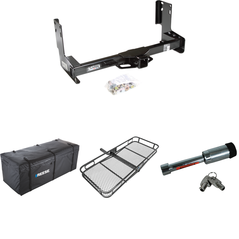 Fits 2010-2023 Mercedes-Benz Sprinter 3500 Trailer Hitch Tow PKG w/ 60" x 24" Cargo Carrier + Cargo Bag + Hitch Lock (Excludes: w/Factory Step Bumper Models) By Draw-Tite