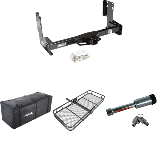 Fits 2010-2023 Mercedes-Benz Sprinter 3500 Trailer Hitch Tow PKG w/ 60" x 24" Cargo Carrier + Cargo Bag + Hitch Lock (Excludes: w/Factory Step Bumper Models) By Draw-Tite