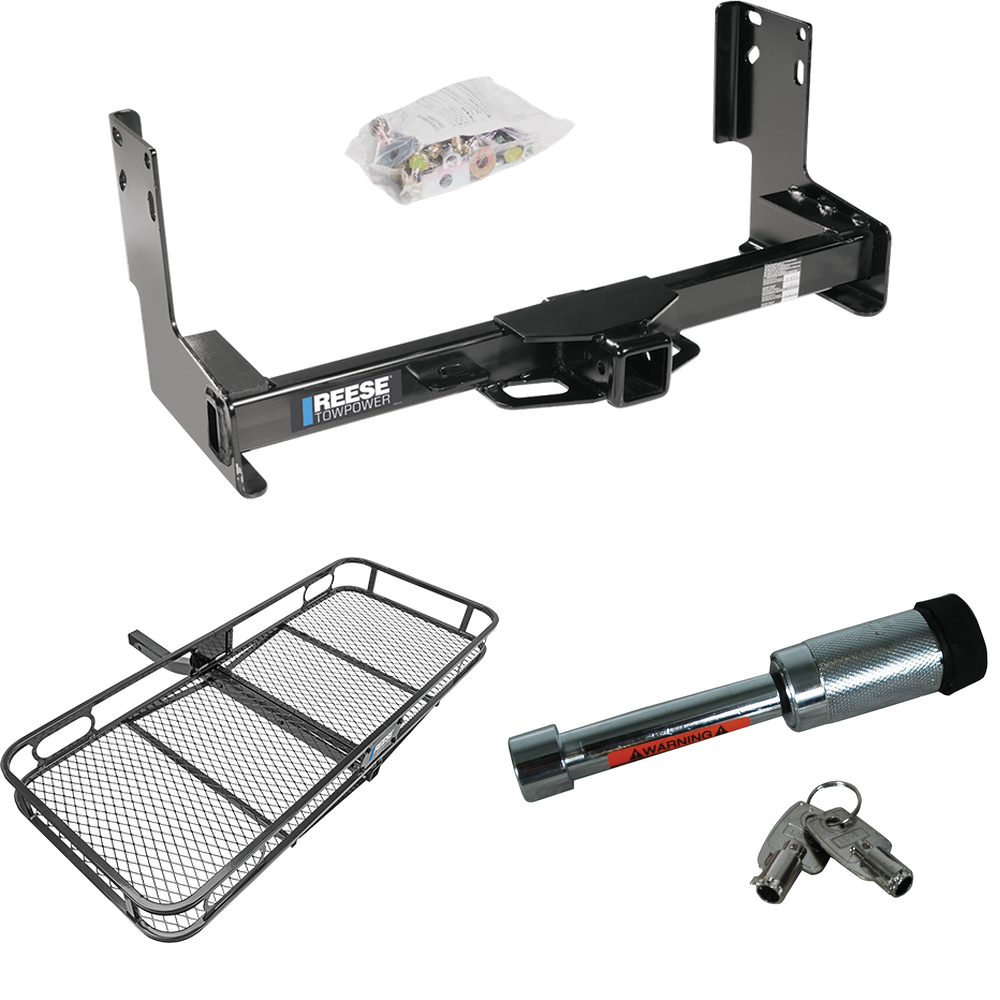 Fits 2007-2009 Dodge Sprinter 3500 Trailer Hitch Tow PKG w/ 60" x 24" Cargo Carrier + Hitch Lock (Excludes: w/Factory Step Bumper Models) By Reese Towpower