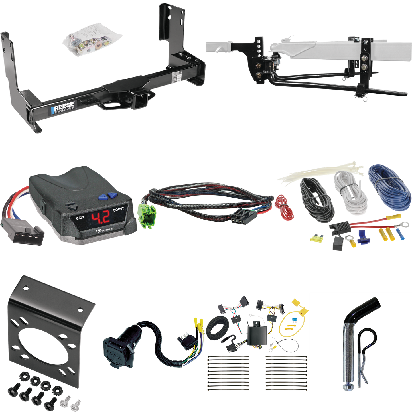 Fits 2007-2009 Dodge Sprinter 2500 Trailer Hitch Tow PKG w/ 8K Round Bar Weight Distribution Hitch w/ 2-5/16" Ball + Pin/Clip + Tekonsha BRAKE-EVN Brake Control + Plug & Play BC Adapter + 7-Way RV Wiring (Excludes: w/Factory Step Bumper Models) By Re