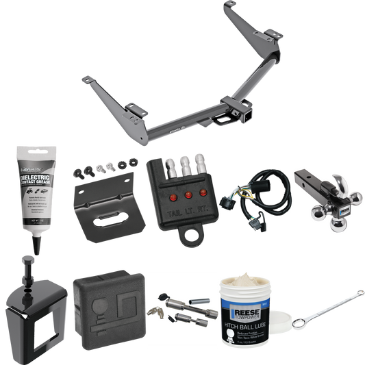 Fits 2017-2023 Nissan Titan Trailer Hitch Tow PKG w/ 4-Flat Wiring + Triple Ball Ball Mount 1-7/8" & 2" & 2-5/16" Trailer Balls w/ Tow Hook + Wiring Bracket + Hitch Cover + Dual Hitch & Coupler Locks + Wiring Tester + Ball Lube + Electric Grease + Ba