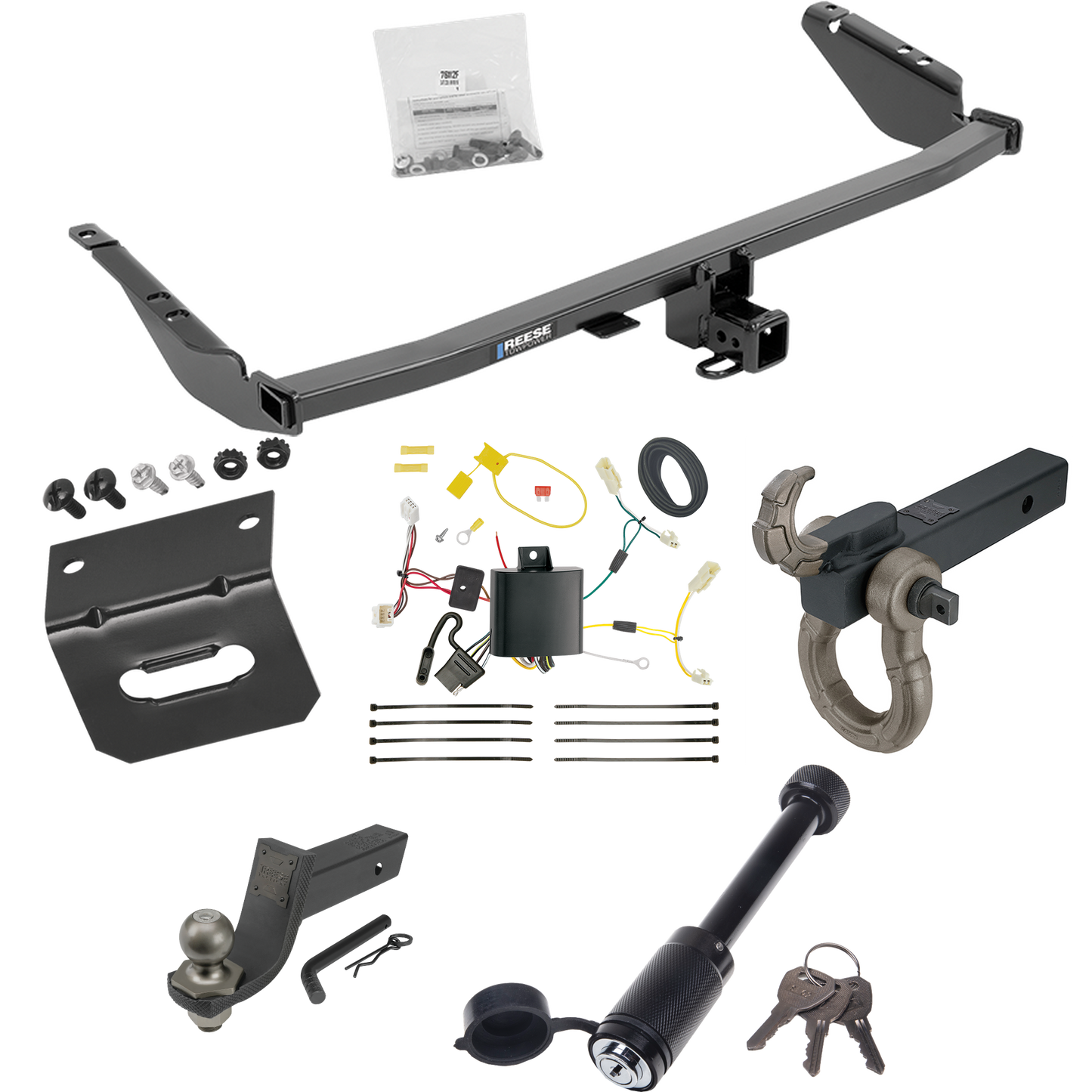 Fits 2011-2014 Toyota Sienna Trailer Hitch Tow PKG w/ 4-Flat Wiring + Interlock Tactical Starter Kit w/ 3-1/4" Drop & 2" Ball + Tactical Hook & Shackle Mount + Tactical Dogbone Lock + Wiring Bracket By Reese Towpower