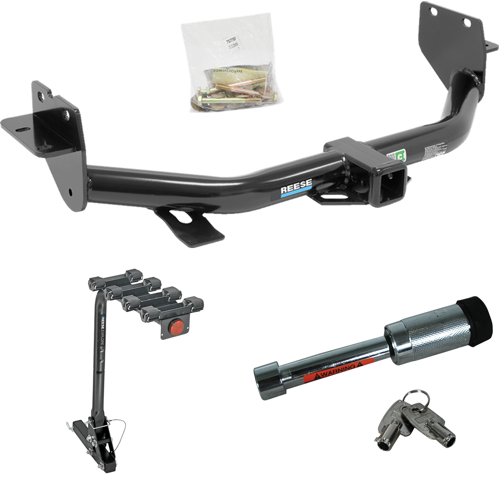 Fits 2013-2018 Hyundai Santa Fe Trailer Hitch Tow PKG w/ 4 Bike Carrier Rack + Hitch Lock (For (6/7 Passenger) Models) By Reese Towpower