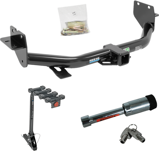 Fits 2013-2018 Hyundai Santa Fe Trailer Hitch Tow PKG w/ 4 Bike Carrier Rack + Hitch Lock (For (6/7 Passenger) Models) By Reese Towpower