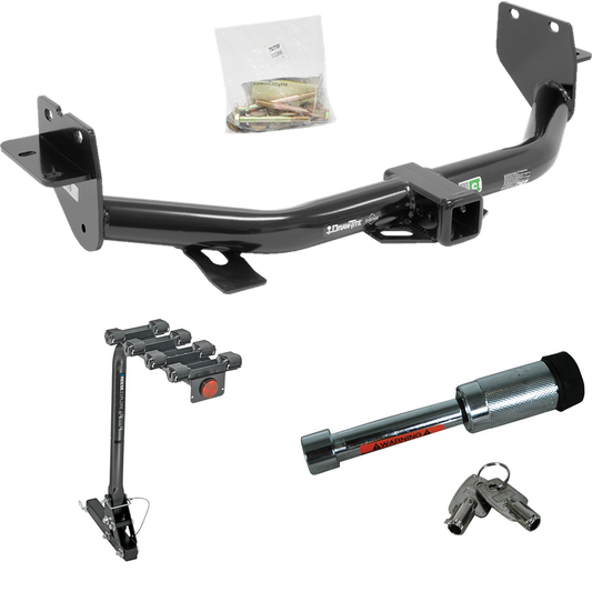 Fits 2013-2018 Hyundai Santa Fe Trailer Hitch Tow PKG w/ 4 Bike Carrier Rack + Hitch Lock (For (6/7 Passenger) Models) By Draw-Tite