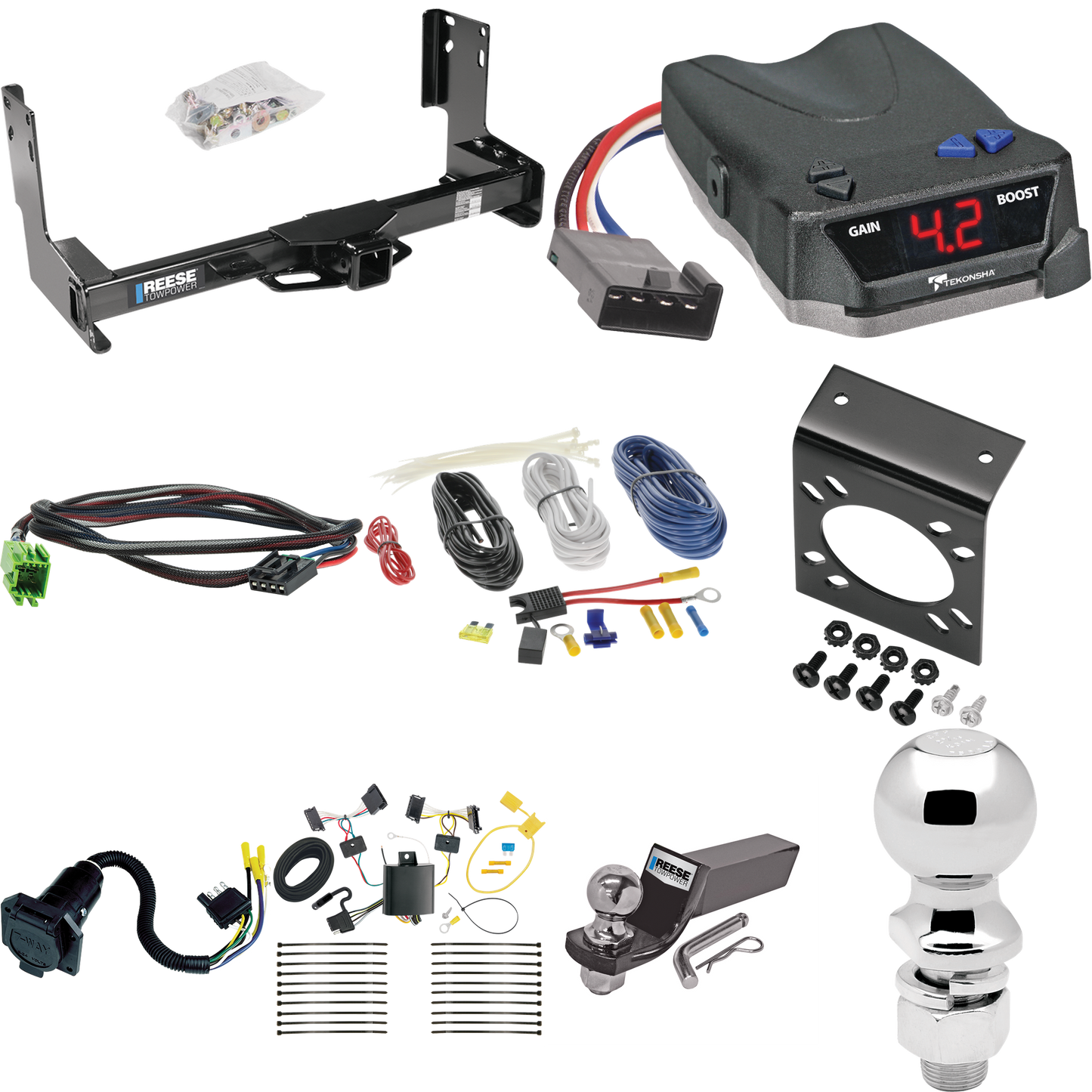 Fits 2007-2013 Freightliner Sprinter 3500 Trailer Hitch Tow PKG w/ Tekonsha BRAKE-EVN Brake Control + Plug & Play BC Adapter + 7-Way RV Wiring + 2" & 2-5/16" Ball & Drop Mount (Excludes: w/Factory Step Bumper Models) By Reese Towpower