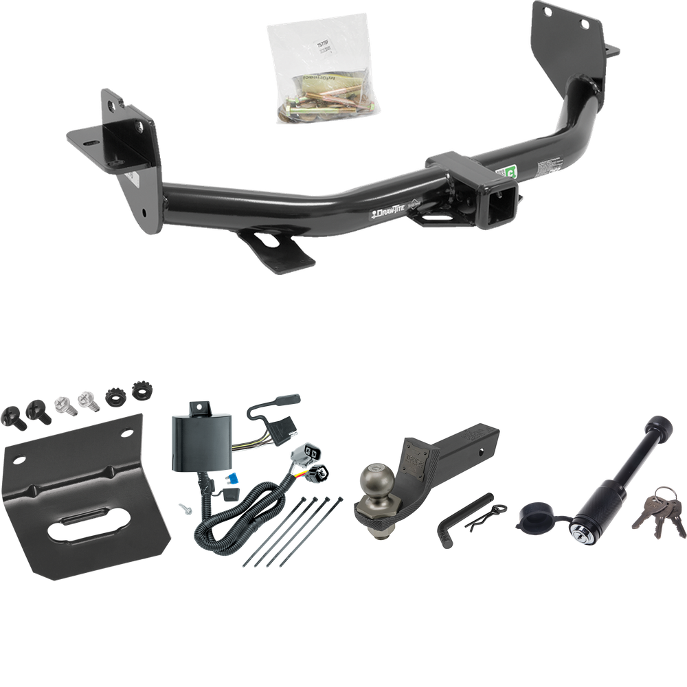 Fits 2013-2018 Hyundai Santa Fe Trailer Hitch Tow PKG w/ 4-Flat Wiring + Interlock Tactical Starter Kit w/ 2" Drop & 2" Ball + Tactical Dogbone Lock + Wiring Bracket (For (6/7 Passenger) Models) By Draw-Tite