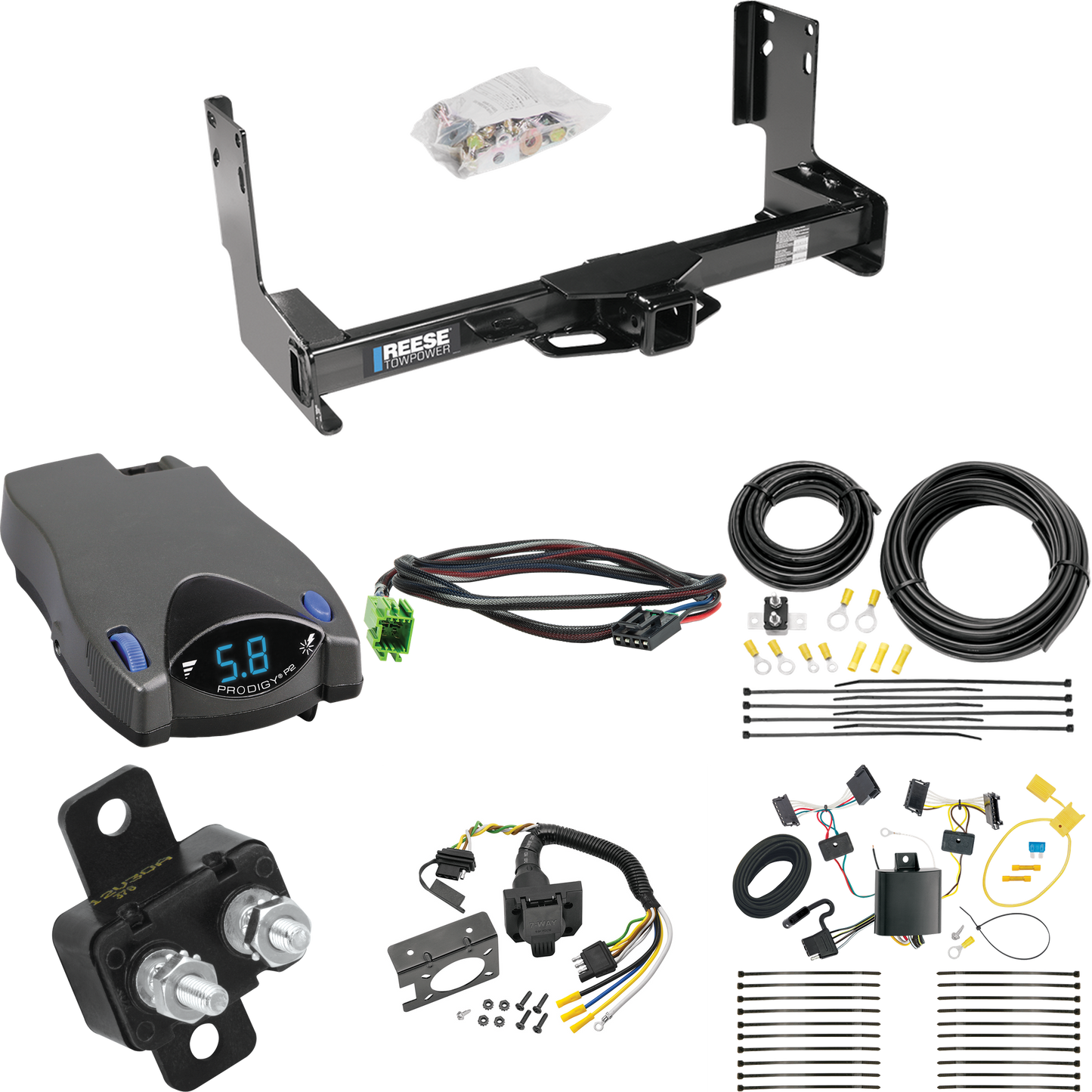 Fits 2007-2013 Freightliner Sprinter 2500 Trailer Hitch Tow PKG w/ Tekonsha Prodigy P2 Brake Control + Plug & Play BC Adapter + 7-Way RV Wiring (Excludes: w/Factory Step Bumper Models) By Reese Towpower