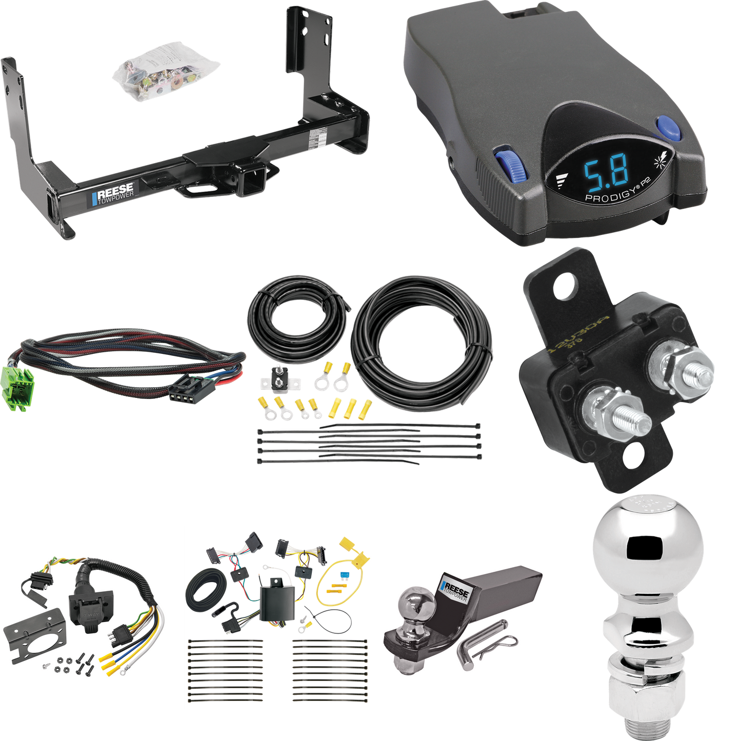 Fits 2007-2013 Freightliner Sprinter 3500 Trailer Hitch Tow PKG w/ Tekonsha Prodigy P2 Brake Control + Plug & Play BC Adapter + 7-Way RV Wiring + 2" & 2-5/16" Ball & Drop Mount (Excludes: w/Factory Step Bumper Models) By Reese Towpower