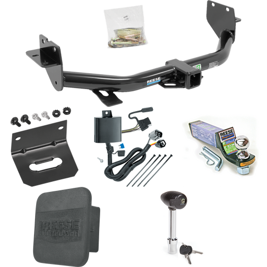 Fits 2013-2018 Hyundai Santa Fe Trailer Hitch Tow PKG w/ 4-Flat Wiring + Starter Kit Ball Mount w/ 2" Drop & 1-7/8" Ball + Wiring Bracket + Hitch Lock + Hitch Cover (For (6/7 Passenger) Models) By Reese Towpower