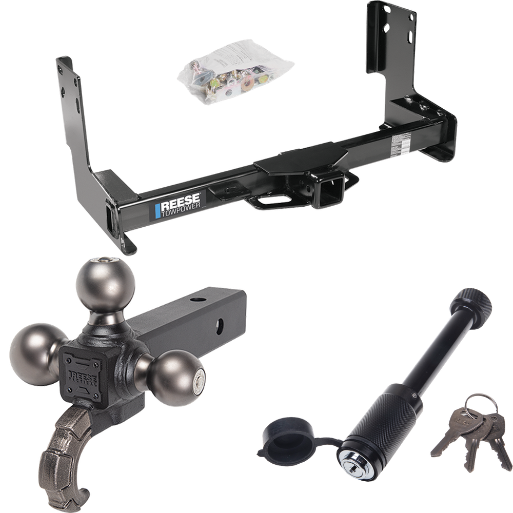 Fits 2010-2013 Mercedes-Benz Sprinter 3500 Trailer Hitch Tow PKG + Tactical Triple Ball Ball Mount 1-7/8" & 2" & 2-5/16" Balls & Tow Hook + Tactical Dogbone Lock (Excludes: w/Factory Step Bumper Models) By Reese Towpower