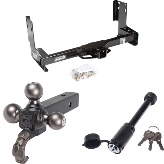 Fits 2007-2013 Mercedes-Benz Sprinter Trailer Hitch Tow PKG + Tactical Triple Ball Ball Mount 1-7/8" & 2" & 2-5/16" Balls & Tow Hook + Tactical Dogbone Lock (Excludes: w/Factory Step Bumper Models) By Draw-Tite