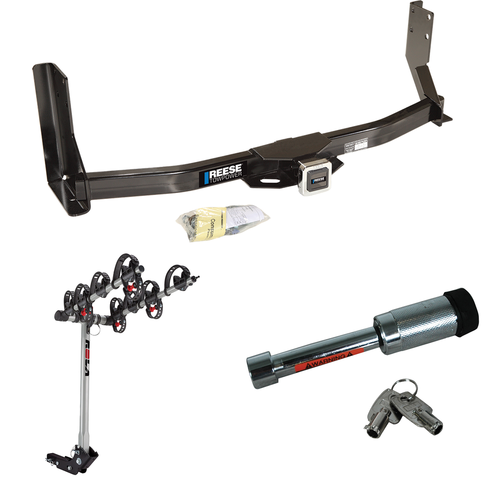 Fits 2003-2006 Freightliner Sprinter 2500 Trailer Hitch Tow PKG w/ 4 Bike Carrier Rack + Hitch Lock (For w/41" Wide Frames, Except 118" Wheelbase & Factory Metal Step Platform Models) By Reese Towpower