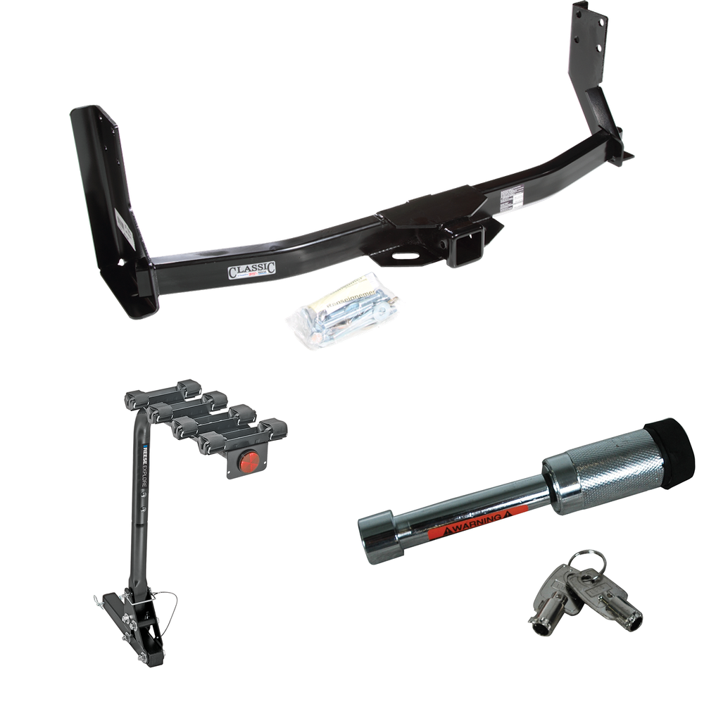 Fits 2003-2006 Dodge Sprinter 3500 Trailer Hitch Tow PKG w/ 4 Bike Carrier Rack + Hitch Lock (For w/41" Wide Frames, Except 118" Wheelbase & Factory Metal Step Platform Models) By Draw-Tite