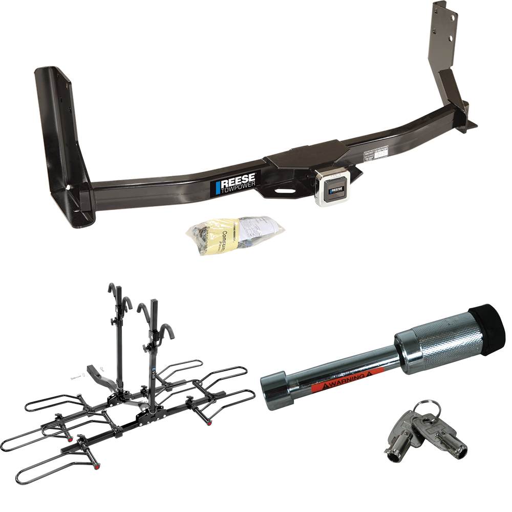 Fits 2003-2006 Freightliner Sprinter 2500 Trailer Hitch Tow PKG w/ 4 Bike Plaform Style Carrier Rack + Hitch Lock (For w/41" Wide Frames, Except 118" Wheelbase & Factory Metal Step Platform Models) By Reese Towpower