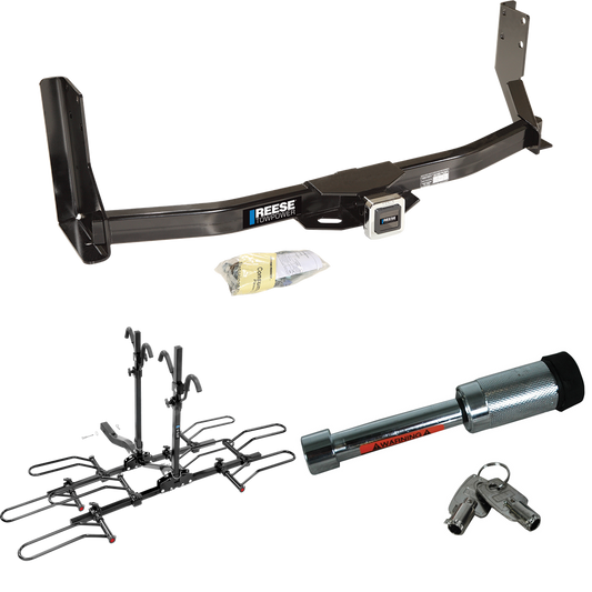 Fits 2003-2006 Freightliner Sprinter 2500 Trailer Hitch Tow PKG w/ 4 Bike Plaform Style Carrier Rack + Hitch Lock (For w/41" Wide Frames, Except 118" Wheelbase & Factory Metal Step Platform Models) By Reese Towpower