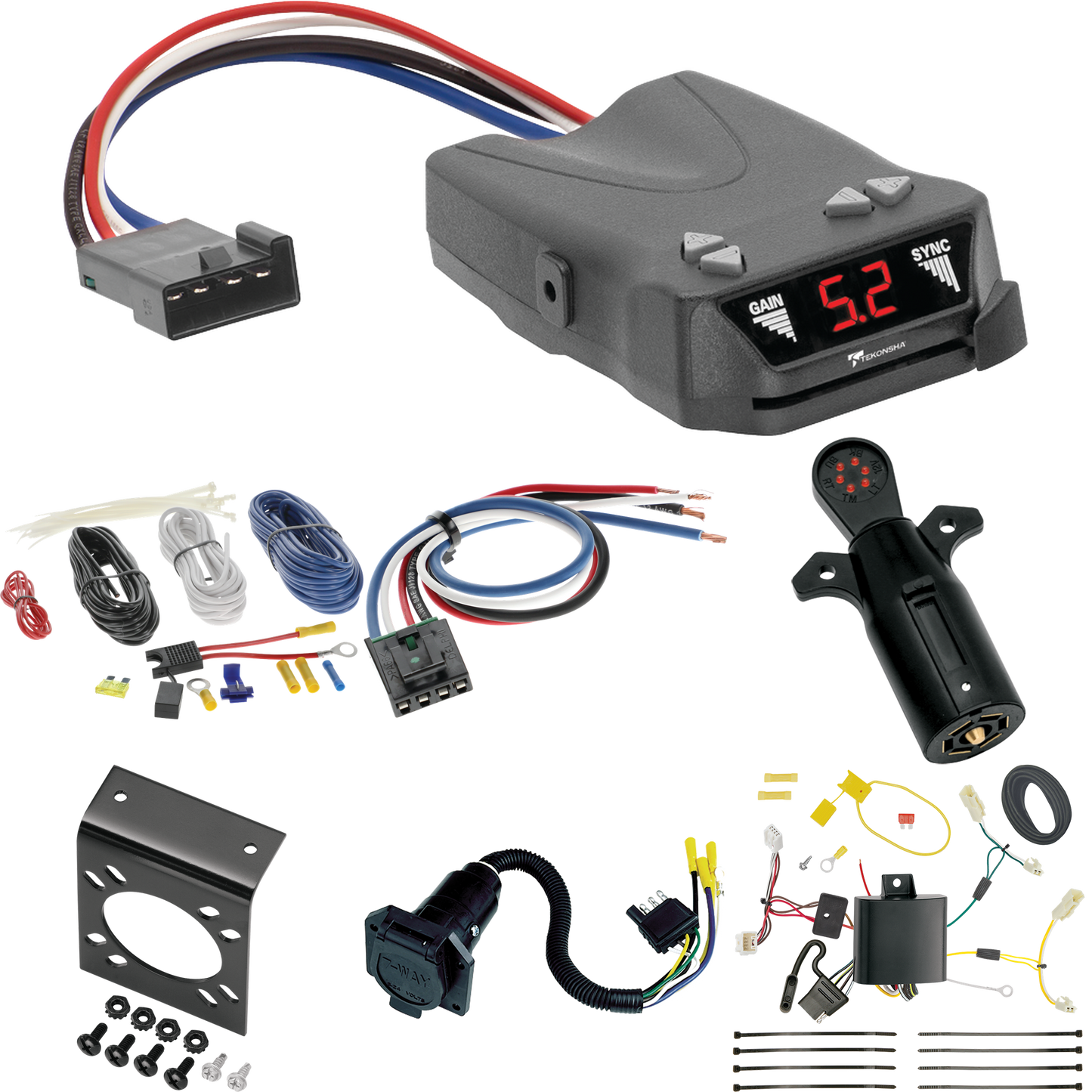 Fits 2011-2014 Toyota Sienna 7-Way RV Wiring + Tekonsha Brakeman IV Brake Control + Generic BC Wiring Adapter + 7-Way Tester By Tekonsha