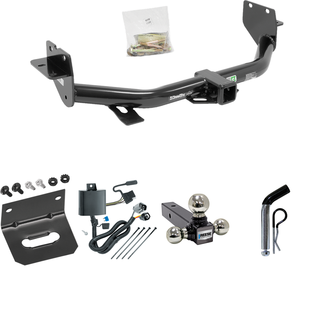 Fits 2013-2018 Hyundai Santa Fe Trailer Hitch Tow PKG w/ 4-Flat Wiring Harness + Triple Ball Ball Mount 1-7/8" & 2" & 2-5/16" Trailer Balls + Pin/Clip + Wiring Bracket (For (6/7 Passenger) Models) By Draw-Tite