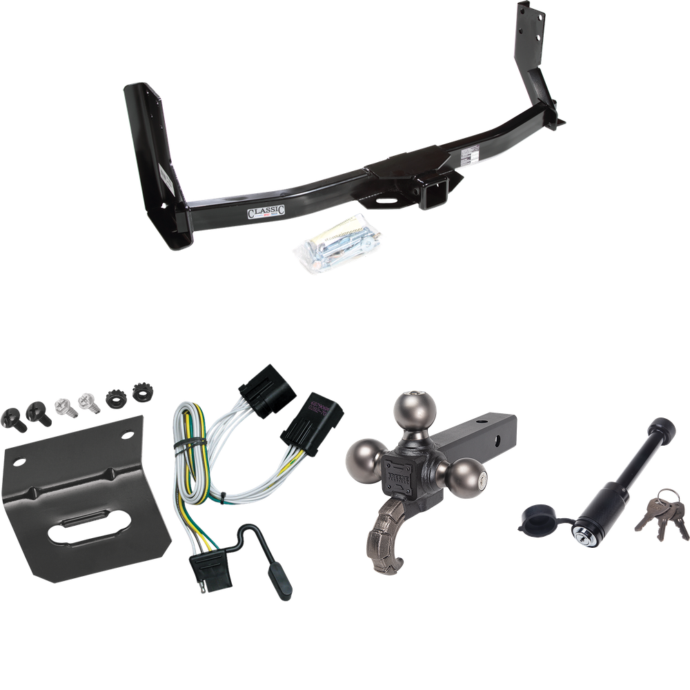 Fits 2003-2006 Dodge Sprinter 3500 Trailer Hitch Tow PKG w/ 4-Flat Wiring + Triple Ball Tactical Ball Mount 1-7/8" & 2" & 2-5/16" Balls w/ Tow Hook + Tactical Dogbone Lock + Wiring Bracket (For w/41" Wide Frames, Except 118" Wheelbase & Factory Metal