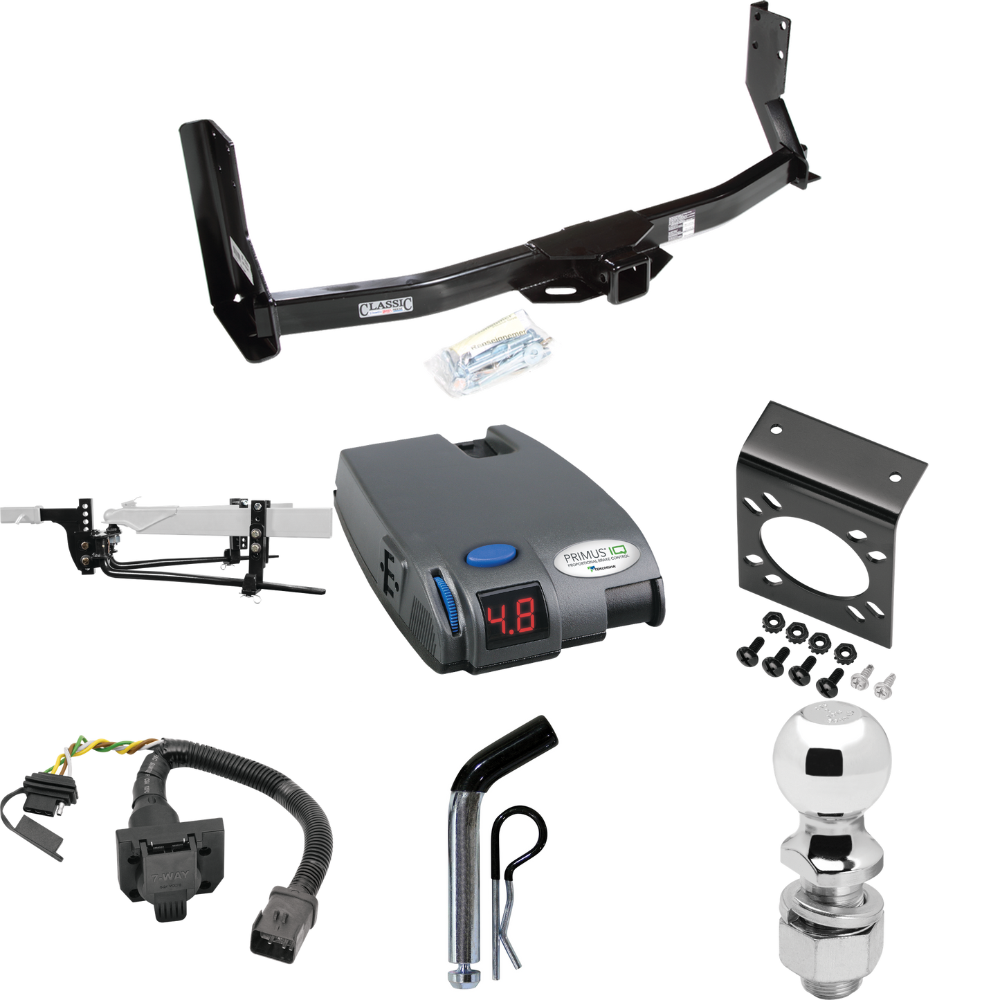 Fits 2003-2006 Freightliner Sprinter 2500 Trailer Hitch Tow PKG w/ 8K Round Bar Weight Distribution Hitch w/ 2-5/16" Ball + 2" Ball + Pin/Clip + Tekonsha Primus IQ Brake Control + 7-Way RV Wiring (For w/41" Wide Frames, Except 118" Wheelbase & Factor