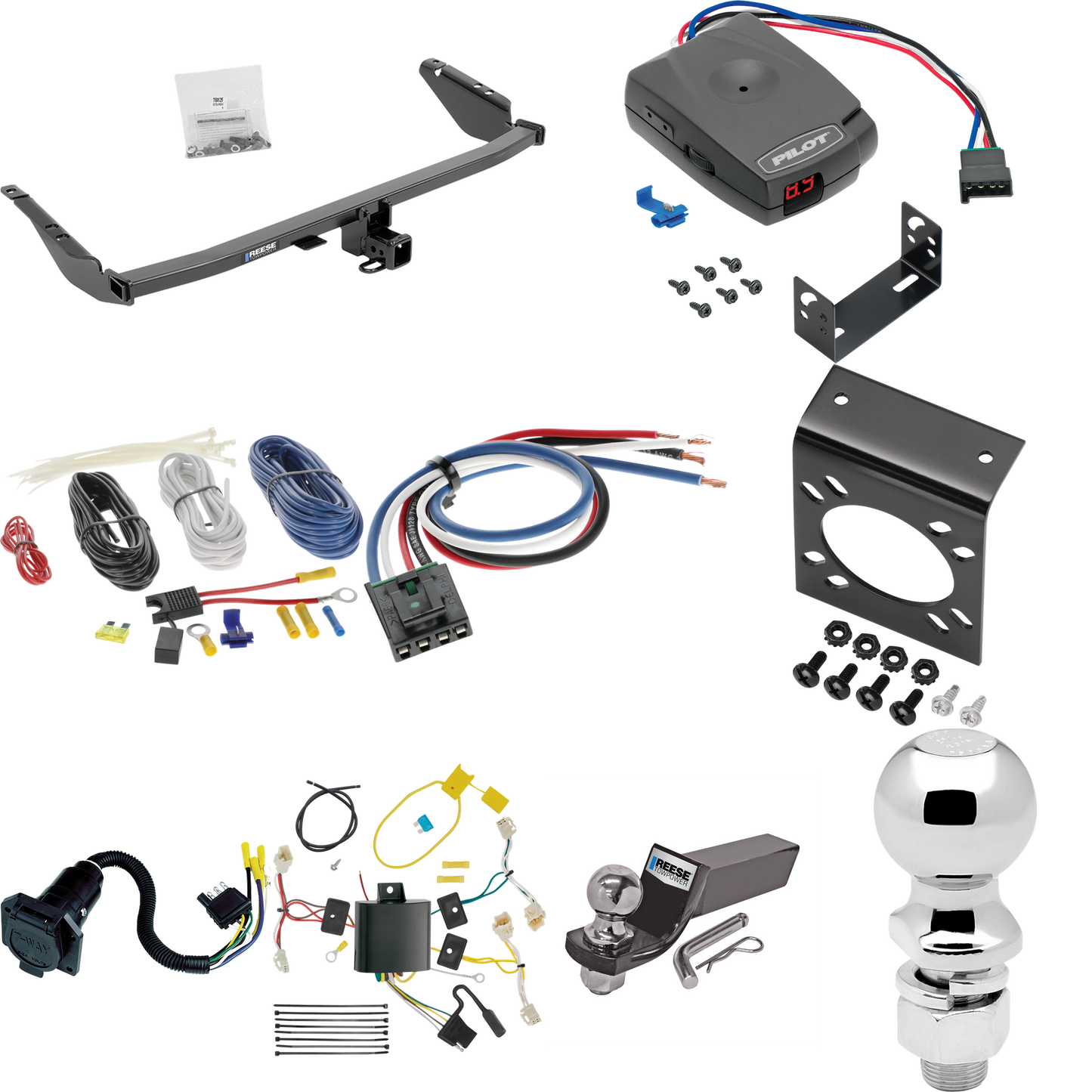 Fits 2015-2020 Toyota Sienna Trailer Hitch Tow PKG w/ Pro Series Pilot Brake Control + Generic BC Wiring Adapter + 7-Way RV Wiring + 2" & 2-5/16" Ball & Drop Mount (Excludes: SE Models) By Reese Towpower