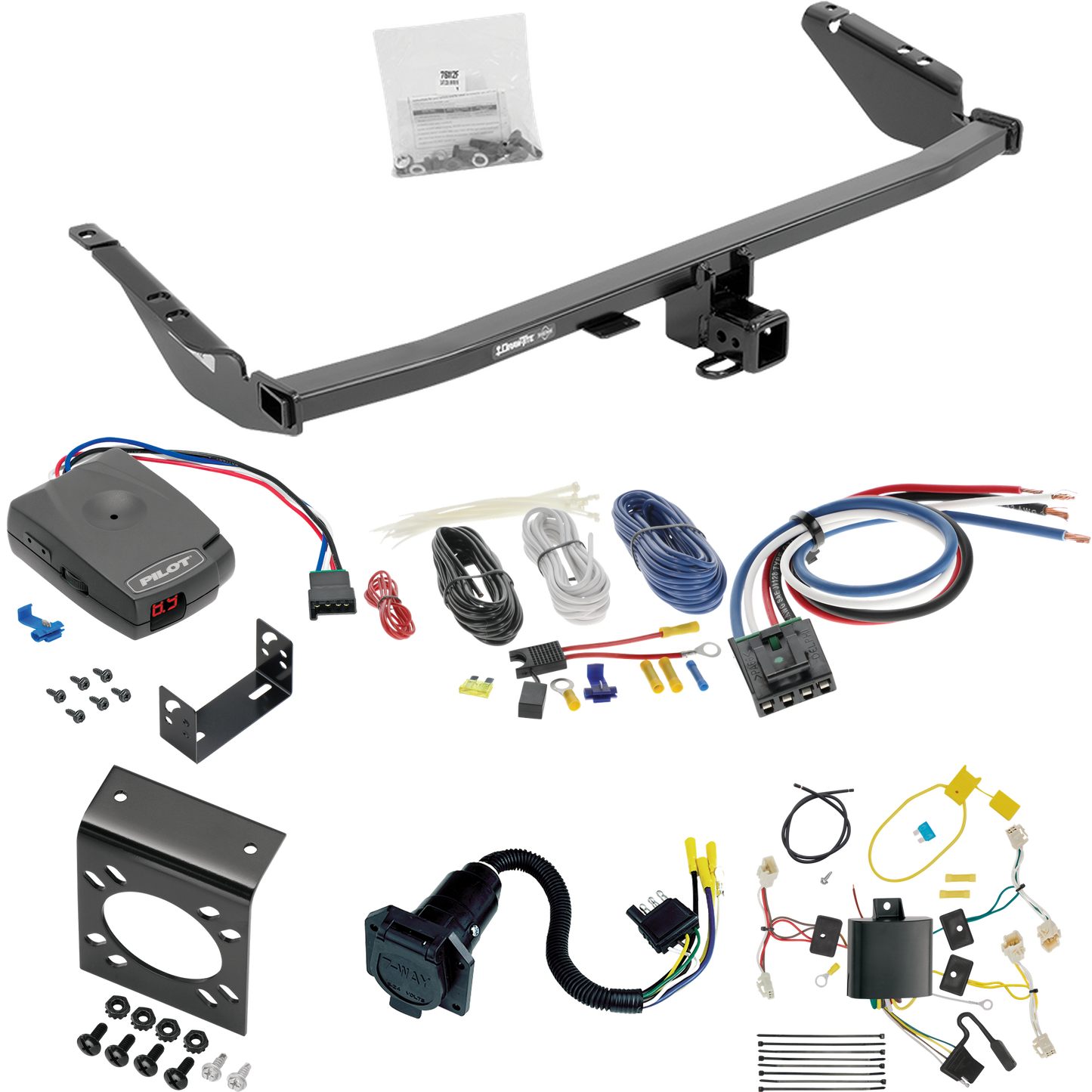 Fits 2015-2020 Toyota Sienna Trailer Hitch Tow PKG w/ Pro Series Pilot Brake Control + Generic BC Wiring Adapter + 7-Way RV Wiring (Excludes: SE Models) By Draw-Tite