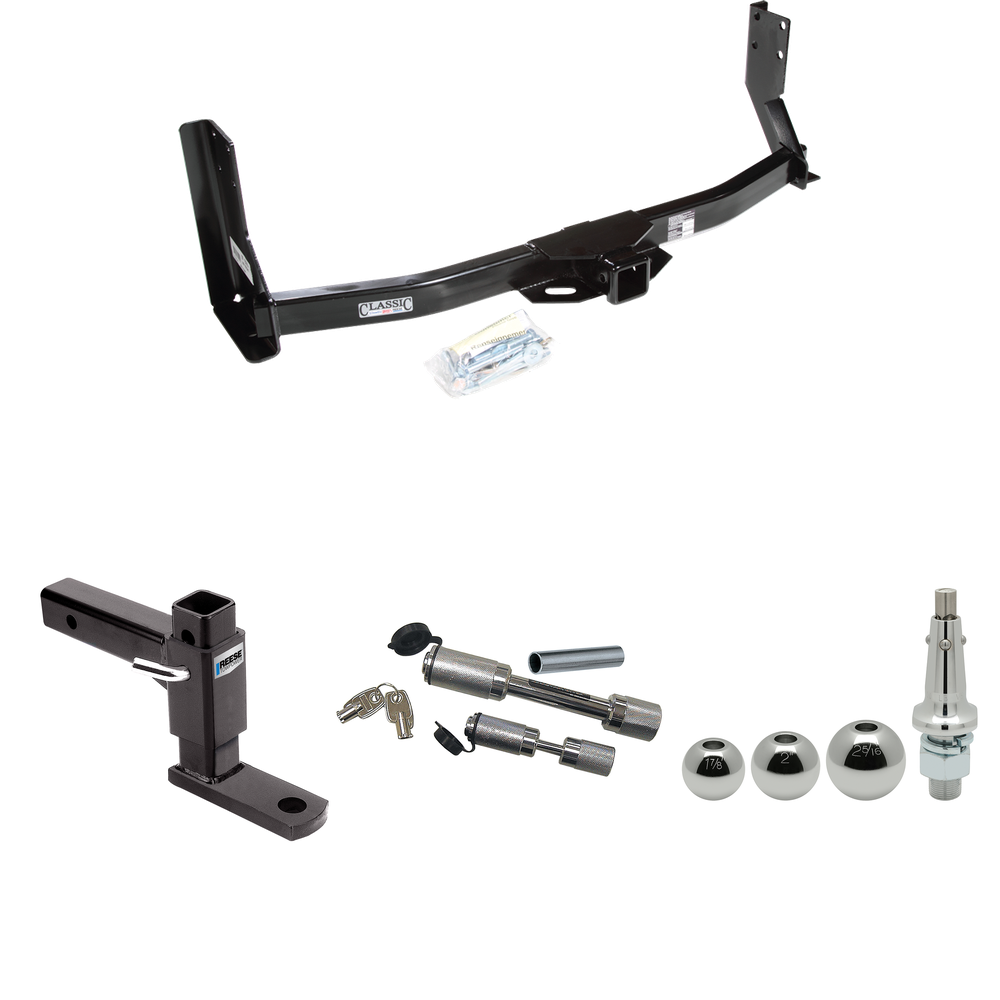 Fits 2003-2006 Dodge Sprinter 2500 Trailer Hitch Tow PKG w/ Adjustable Drop Rise Ball Mount + Dual Hitch & Copler Locks + Inerchangeable 1-7/8" & 2" & 2-5/16" Balls (For w/41" Wide Frames, Except 118" Wheelbase & Factory Metal Step Platform Models) B