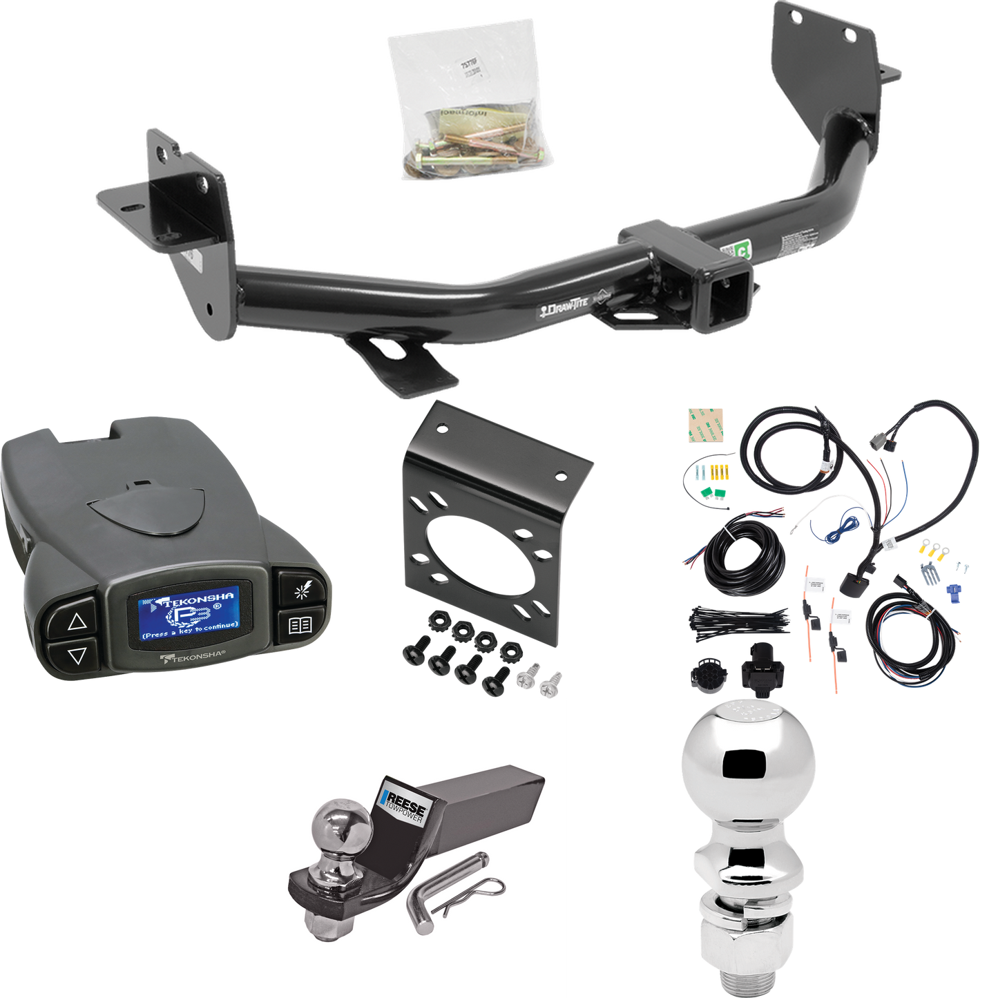 Fits 2013-2018 Hyundai Santa Fe Trailer Hitch Tow PKG w/ Tekonsha Prodigy P3 Brake Control + 7-Way RV Wiring + 2" & 2-5/16" Ball & Drop Mount (For (6/7 Passenger) Models) By Draw-Tite