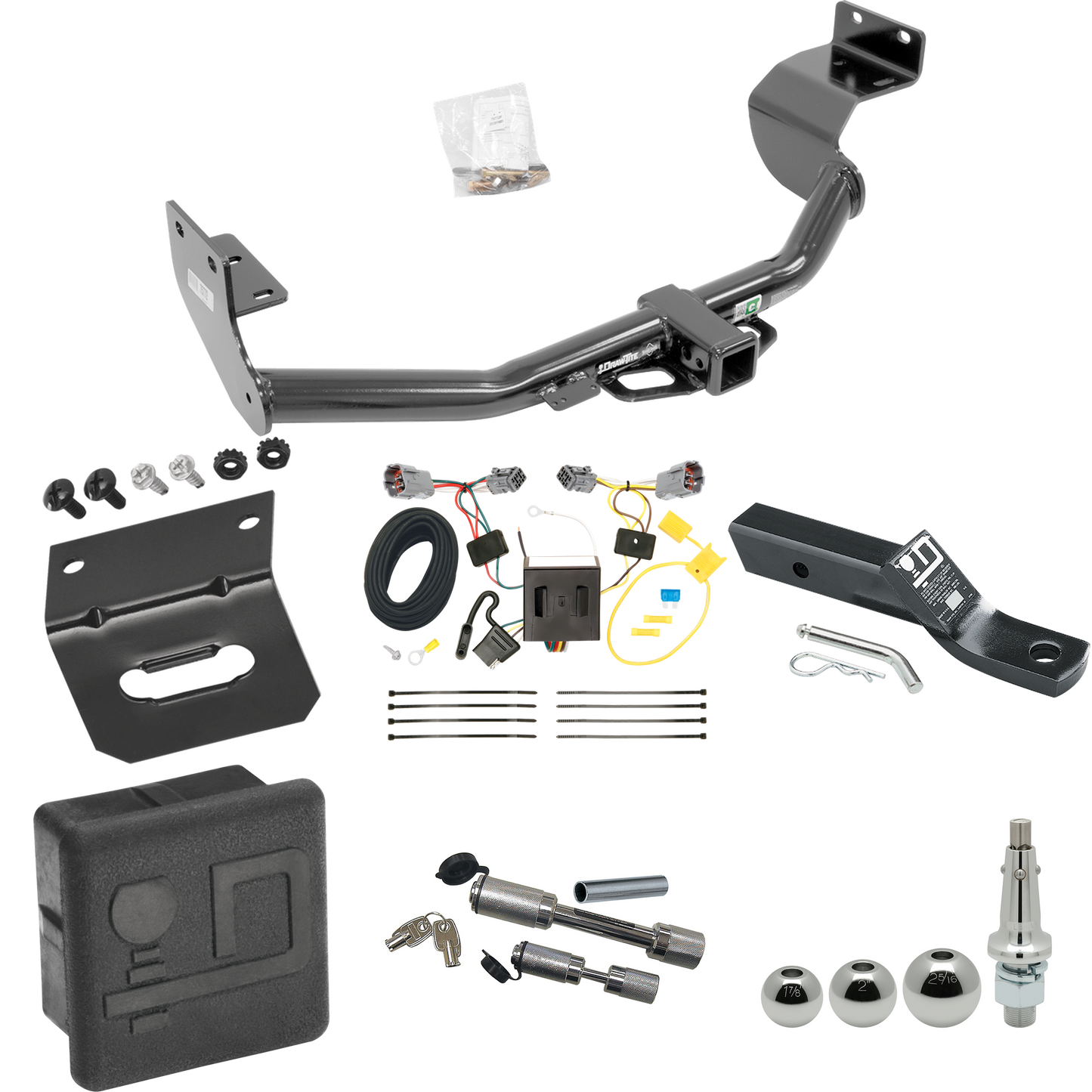 Fits 2013-2018 Hyundai Santa Fe Trailer Hitch Tow PKG w/ 4-Flat Wiring + Ball Mount w/ 2" Drop + Interchangeable Ball 1-7/8" & 2" & 2-5/16" + Wiring Bracket + Dual Hitch & Coupler Locks + Hitch Cover (For Sport (5 Passenger) Models) By Draw-Tite