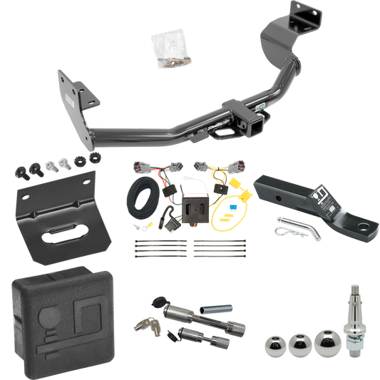 Fits 2013-2018 Hyundai Santa Fe Trailer Hitch Tow PKG w/ 4-Flat Wiring + Ball Mount w/ 2" Drop + Interchangeable Ball 1-7/8" & 2" & 2-5/16" + Wiring Bracket + Dual Hitch & Coupler Locks + Hitch Cover (For Sport (5 Passenger) Models) By Draw-Tite