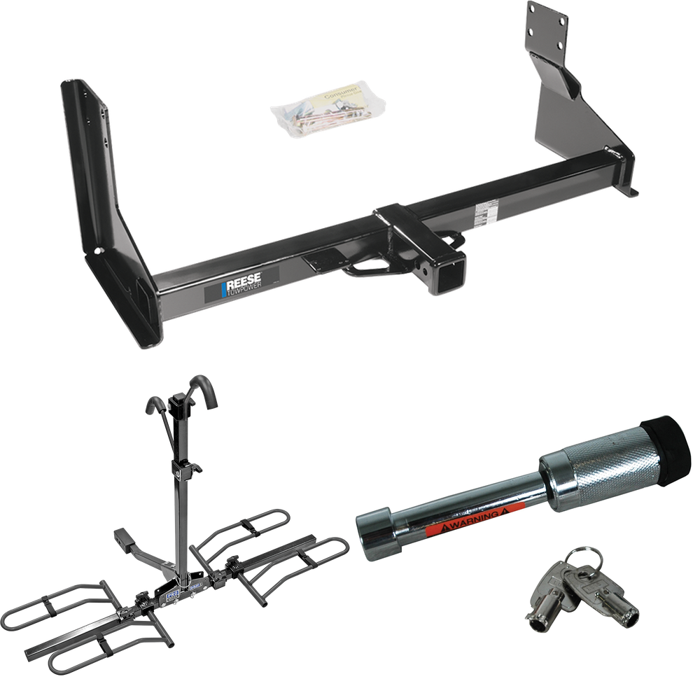 Fits 2010-2023 Mercedes-Benz Sprinter 3500 Trailer Hitch Tow PKG w/ 2 Bike Plaform Style Carrier Rack + Hitch Lock (For w/Factory Step Bumper Excluding Models w/30-3/8” Frame Width Models) By Reese Towpower