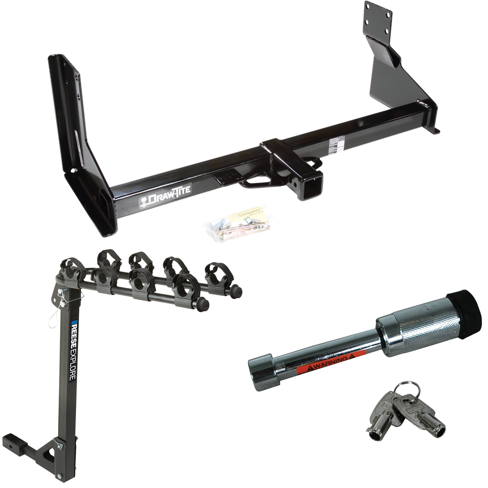 Fits 2007-2018 Mercedes-Benz Sprinter Trailer Hitch Tow PKG w/ 4 Bike Carrier Rack + Hitch Lock (For w/Factory Step Bumper Excluding Models w/30-3/8” Frame Width Models) By Draw-Tite