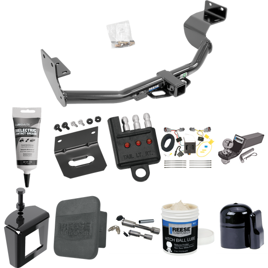 Fits 2013-2018 Hyundai Santa Fe Trailer Hitch Tow PKG w/ 4-Flat Wiring + Starter Kit Ball Mount w/ 2" Drop & 2" Ball + 1-7/8" Ball + Wiring Bracket + Dual Hitch & Coupler Locks + Hitch Cover + Wiring Tester + Ball Lube + Electric Grease + Ball Wrench