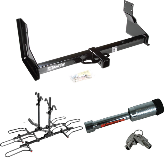 Fits 2007-2018 Mercedes-Benz Sprinter Trailer Hitch Tow PKG w/ 4 Bike Plaform Style Carrier Rack + Hitch Lock (For w/Factory Step Bumper Excluding Models w/30-3/8” Frame Width Models) By Draw-Tite