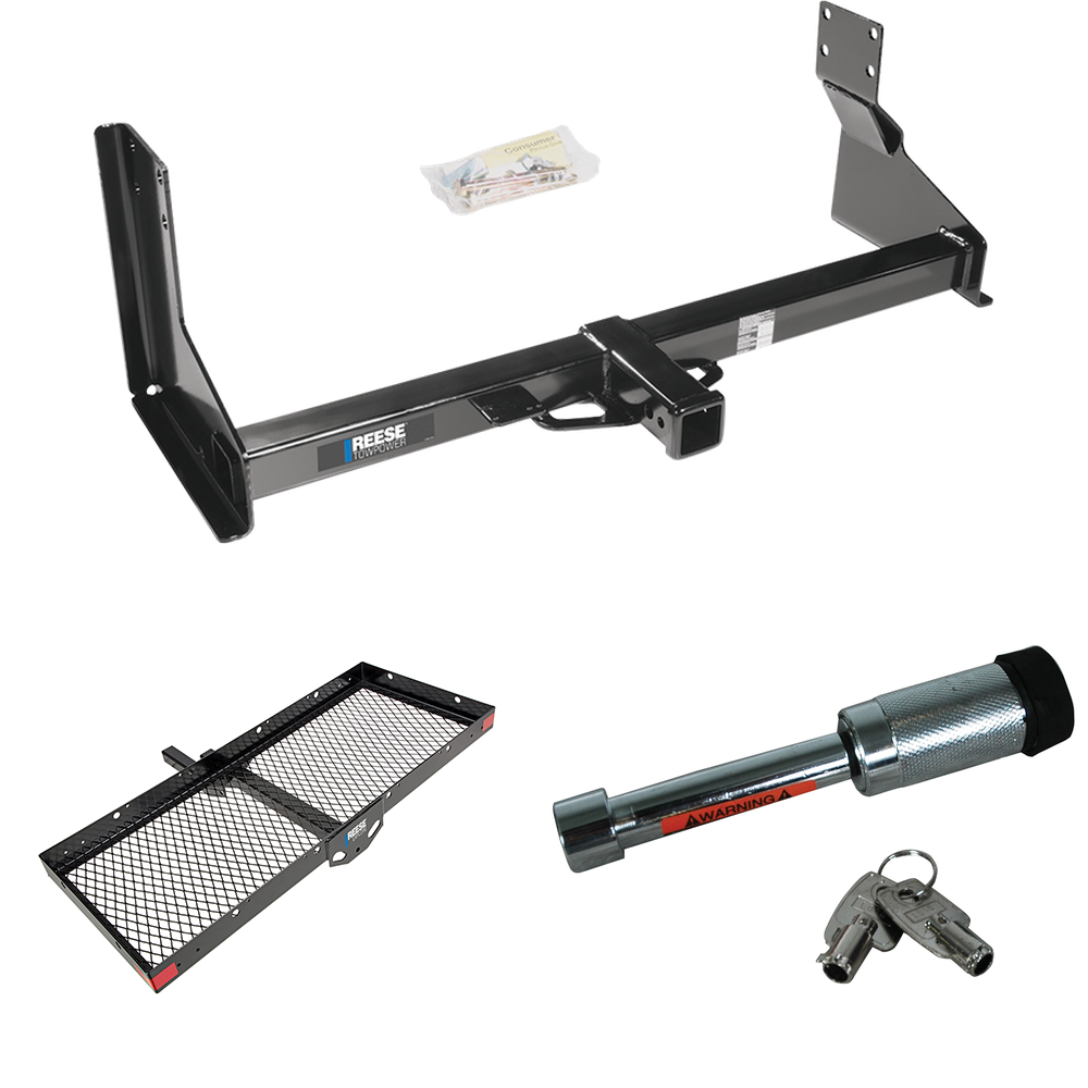 Fits 2010-2023 Mercedes-Benz Sprinter 3500 Trailer Hitch Tow PKG w/ 48" x 20" Cargo Carrier + Hitch Lock (For w/Factory Step Bumper Excluding Models w/30-3/8” Frame Width Models) By Reese Towpower