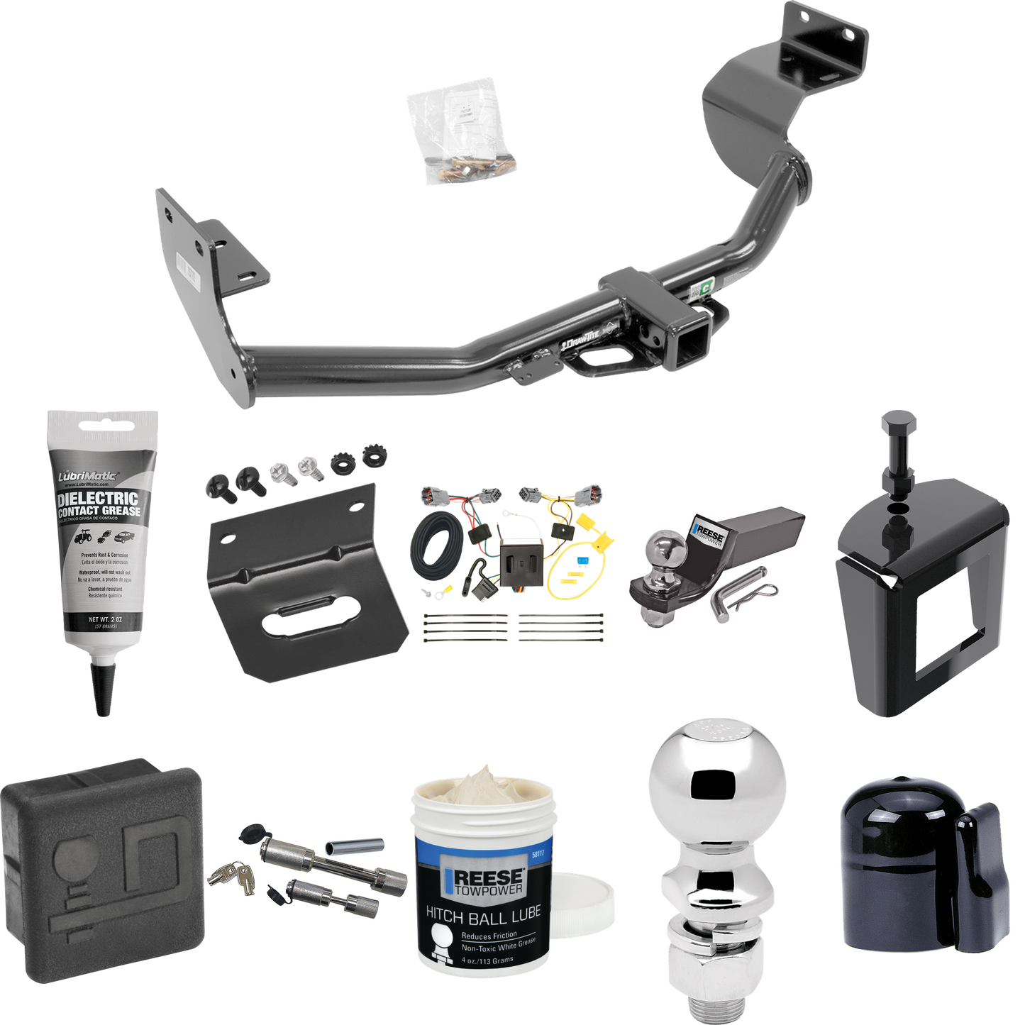 Fits 2013-2018 Hyundai Santa Fe Trailer Hitch Tow PKG w/ 4-Flat Wiring + Starter Kit Ball Mount w/ 2" Drop & 2" Ball + 2-5/16" Ball + Wiring Bracket + Dual Hitch & Coupler Locks + Hitch Cover + Wiring Tester + Ball Lube +Electric Grease + Ball Wrench