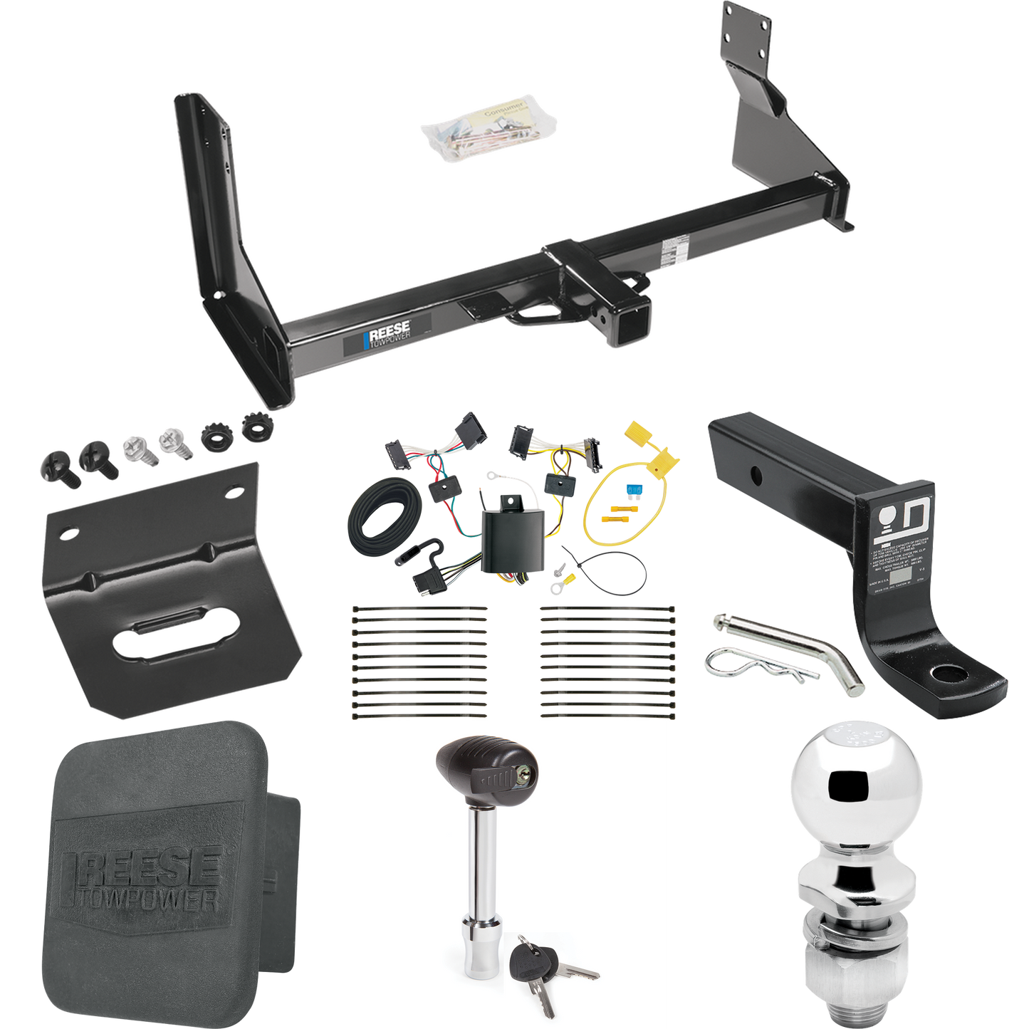 Fits 2007-2013 Freightliner Sprinter 3500 Trailer Hitch Tow PKG w/ 4-Flat Wiring + Ball Mount w/ 4" Drop + 2" Ball + Wiring Bracket + Hitch Lock + Hitch Cover (For w/Factory Step Bumper Excluding Models w/30-3/8” Frame Width Models) By Reese Towpower