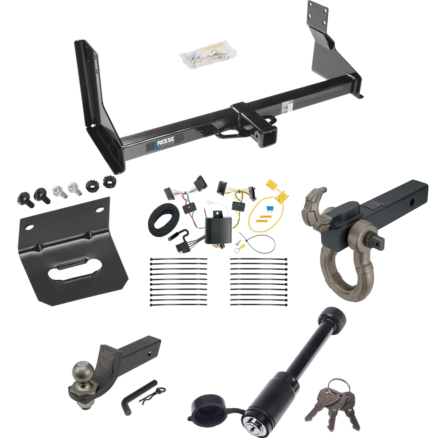 Fits 2007-2009 Dodge Sprinter 2500 Trailer Hitch Tow PKG w/ 4-Flat Wiring + Interlock Tactical Starter Kit w/ 2" Drop & 2" Ball + Tactical Hook & Shackle Mount + Tactical Dogbone Lock + Wiring Bracket (For w/Factory Step Bumper Excluding Models w/30-