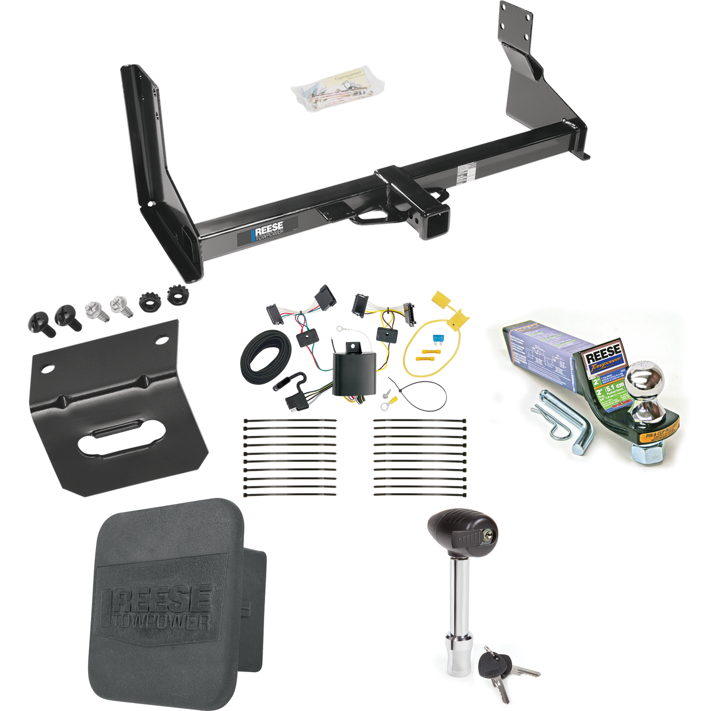 Fits 2007-2013 Freightliner Sprinter 3500 Trailer Hitch Tow PKG w/ 4-Flat Wiring + Starter Kit Ball Mount w/ 2" Drop & 1-7/8" Ball + Wiring Bracket + Hitch Lock + Hitch Cover (For w/Factory Step Bumper Excluding Models w/30-3/8” Frame Width Models) B