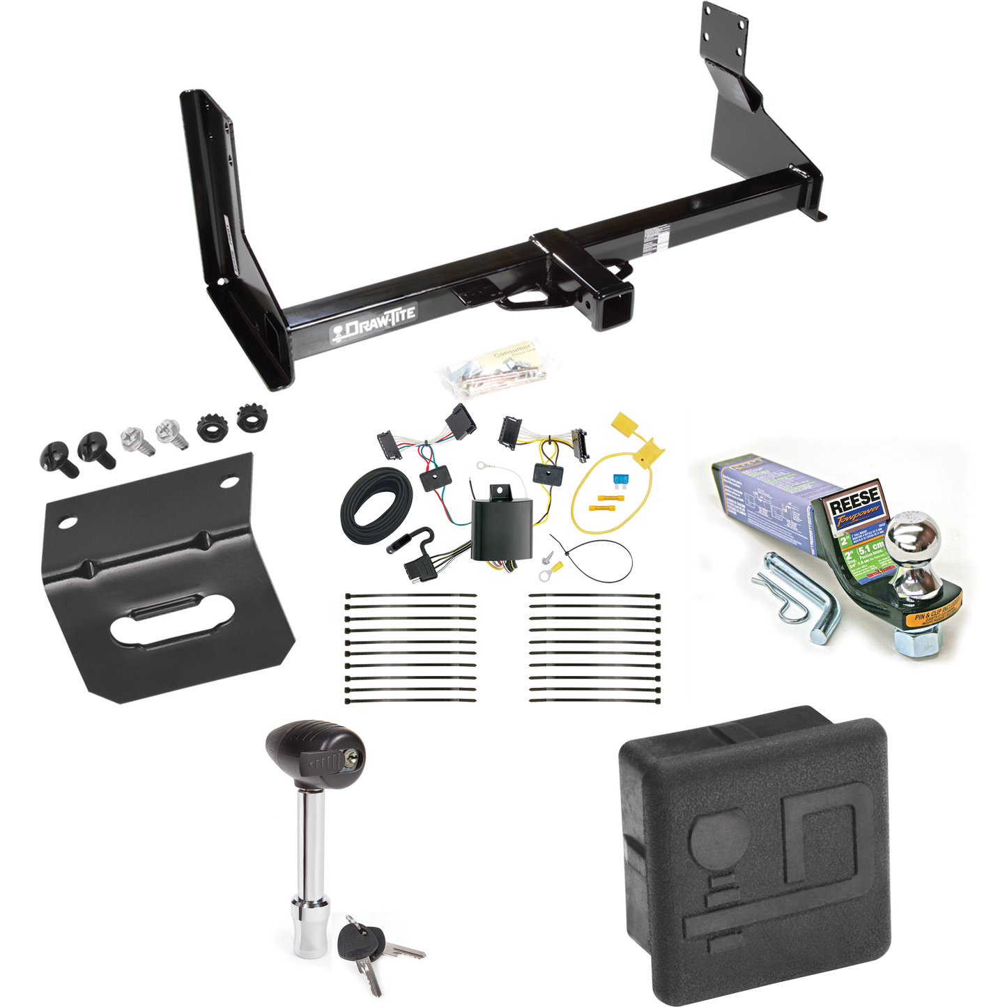 Fits 2007-2013 Mercedes-Benz Sprinter Trailer Hitch Tow PKG w/ 4-Flat Wiring + Starter Kit Ball Mount w/ 2" Drop & 1-7/8" Ball + Wiring Bracket + Hitch Lock + Hitch Cover (For w/Factory Step Bumper Excluding Models w/30-3/8” Frame Width Models) By Dr