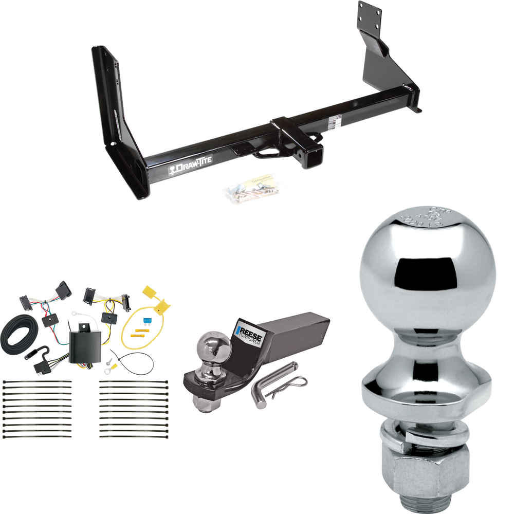 Fits 2007-2009 Dodge Sprinter 2500 Trailer Hitch Tow PKG w/ 4-Flat Wiring + Starter Kit Ball Mount w/ 2" Drop & 2" Ball + 1-7/8" Ball (For w/Factory Step Bumper Excluding Models w/30-3/8” Frame Width Models) By Draw-Tite