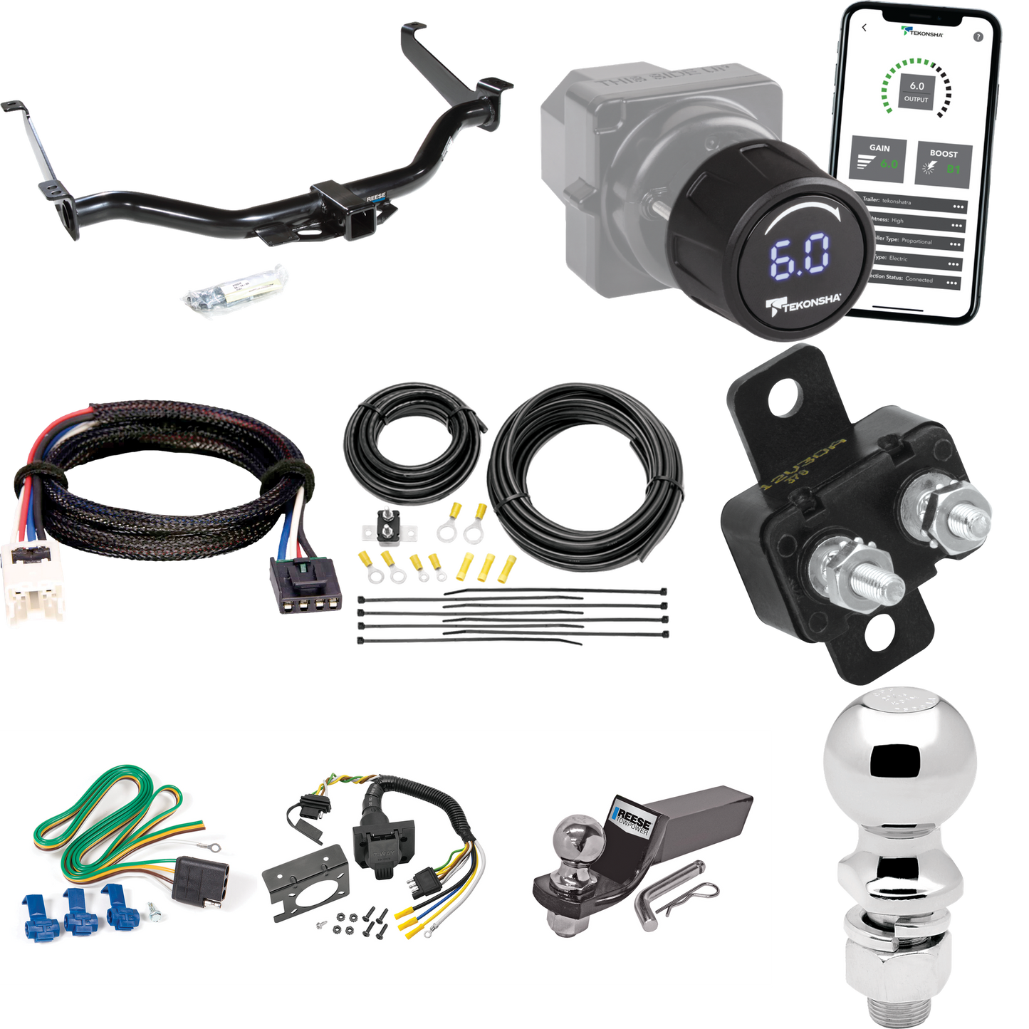 Se adapta al paquete de enganche de remolque Nissan Titan 2004-2015 con control de freno inalámbrico Bluetooth Tekonsha Prodigy iD + adaptador BC Plug &amp; Play + cableado RV de 7 vías + soporte de bola y caída de 2" y 2-5/16" de Reese Towpower